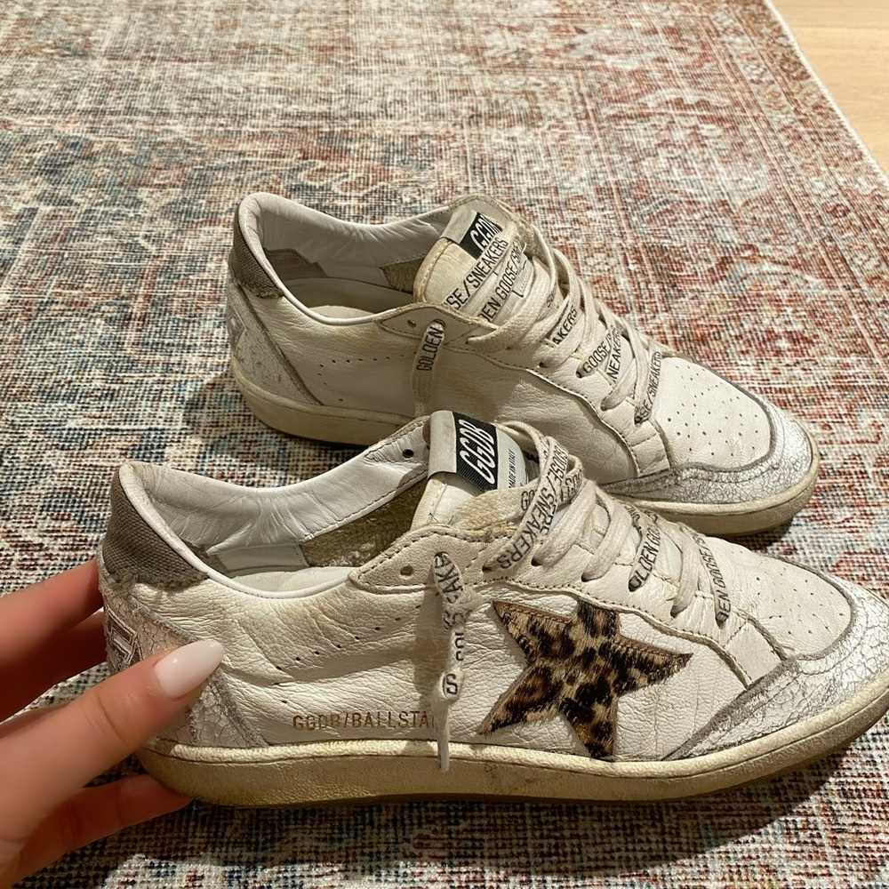 Golden Goose White Sneakers with Leopard Star